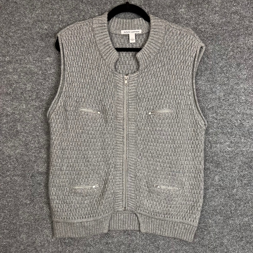 Autumn Cashmere Sweater Vest Womens L Gray Excellent Zip Front Italian Yarn